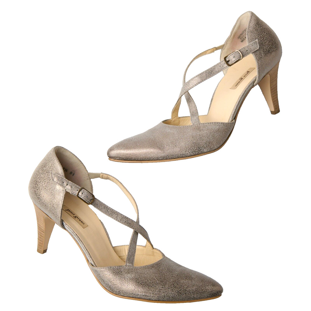 Metallic Silver Cross-Strap Pointed Toe Heels